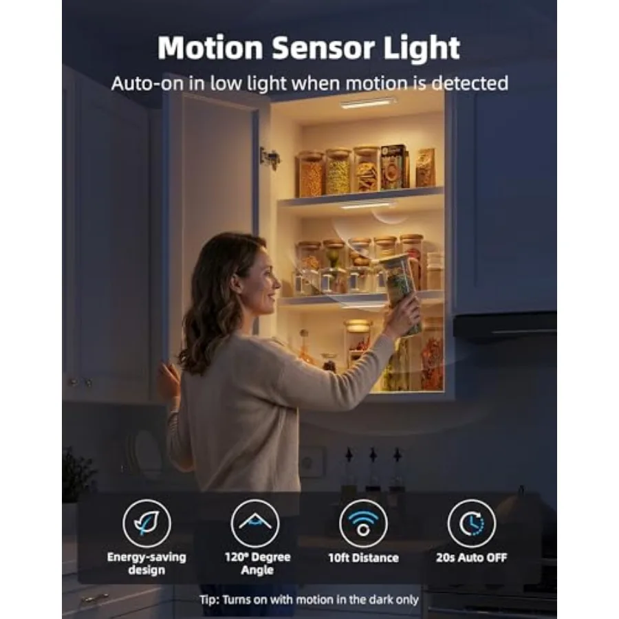 Pack Under Cabinet Lighting, 4 LED Motion Sensor Light Indoor, Dimmable and Color Temps, Rechargeable Magnetic Closet Lights, W