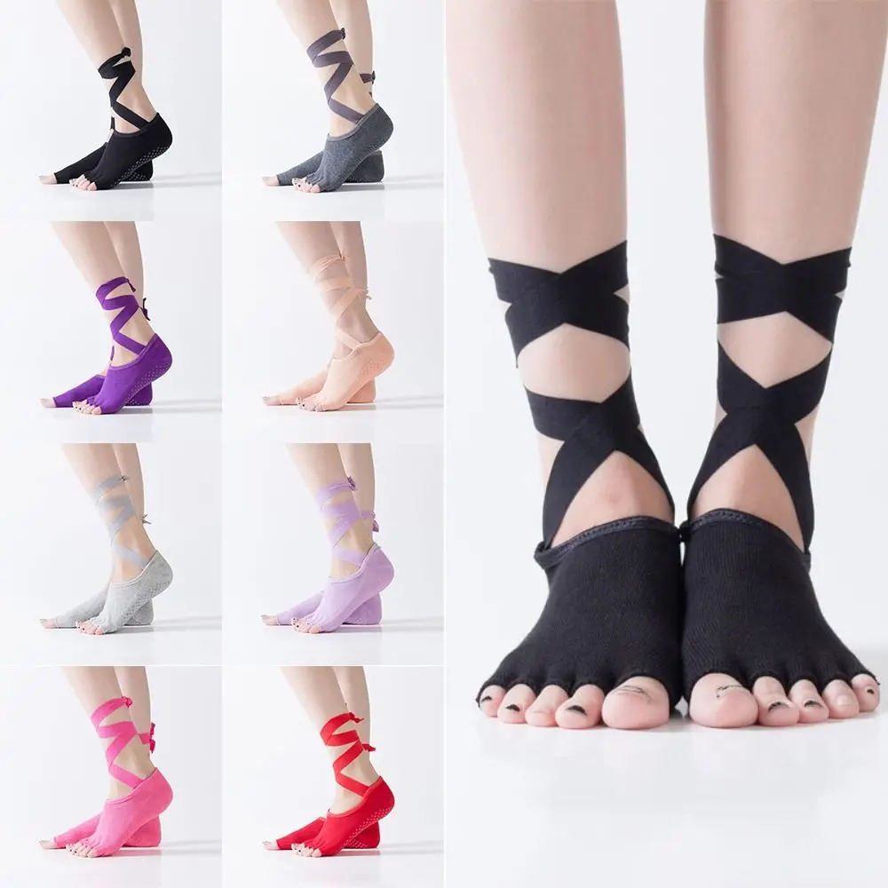 

Comfortable Lace-Up Yoga Socks Breathable Cotton Pilates Socks Anti-Slip Elasticity Sports Socks Ladies