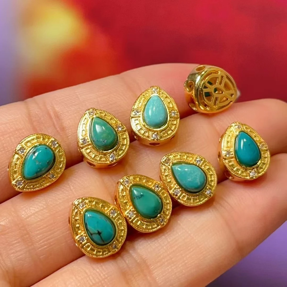 

2pcs 9x10mm Teardrop-shaped Punch Beads Natural Turquoise Semi-Finished Beads for Jewelry Making DIY Necklace Bracelet Accessory