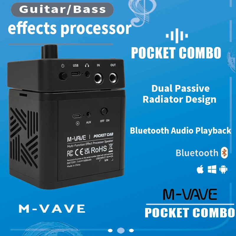 M-VAVE POCKET COMBO 2-in-1 Guitar Effects Processor & Rechargeable Speaker with BT, OTG, USB Interface – 7H Battery