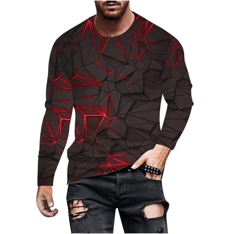 Fashion Geometric 3D Printed T Shirt For Men Geometry Lava Graphic Long Sleeve T-Shirt Sports Running Tees Round Neck Tops Tees image 3
