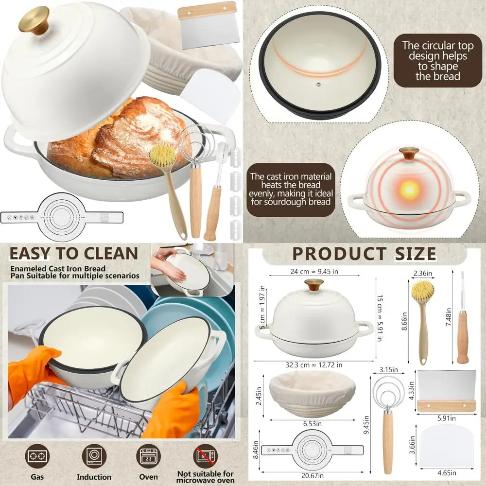 

Эмалированная чугунная голландская духовка с крышкой для выпечки на ударе — набор из 8 предметов для расстойки хлеба и выпечки