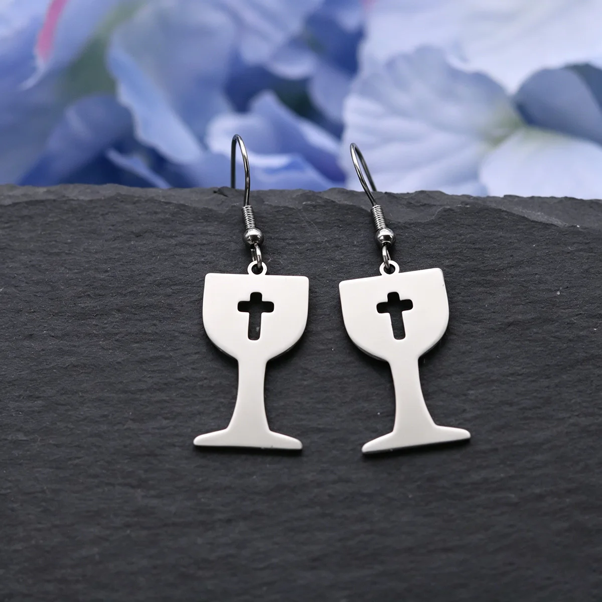 Todorova Stainless Steel Chalice Cross Dangle Earrings Hollow Holy Grail Pendant Women Daily Party Accessories