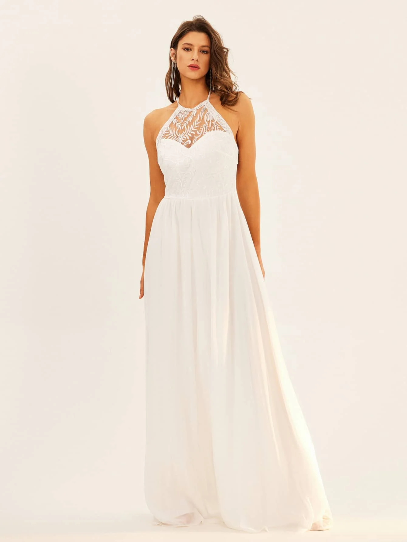 VITRCHP-vestido de novia de sirena blanco con tirantes elegantes, gasa de encaje, Espalda descubierta, cuello redondo, sin mangas, vestidos formales de fiesta para dama de honor