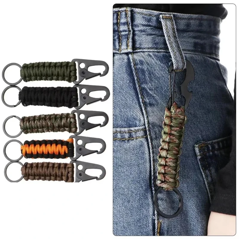 1/2pcs Paracord Keychain Outdoor Camping Hiking Braided Rope Clip Carabiner Mountaineering Outdoor Gadgets Kitted Holder
