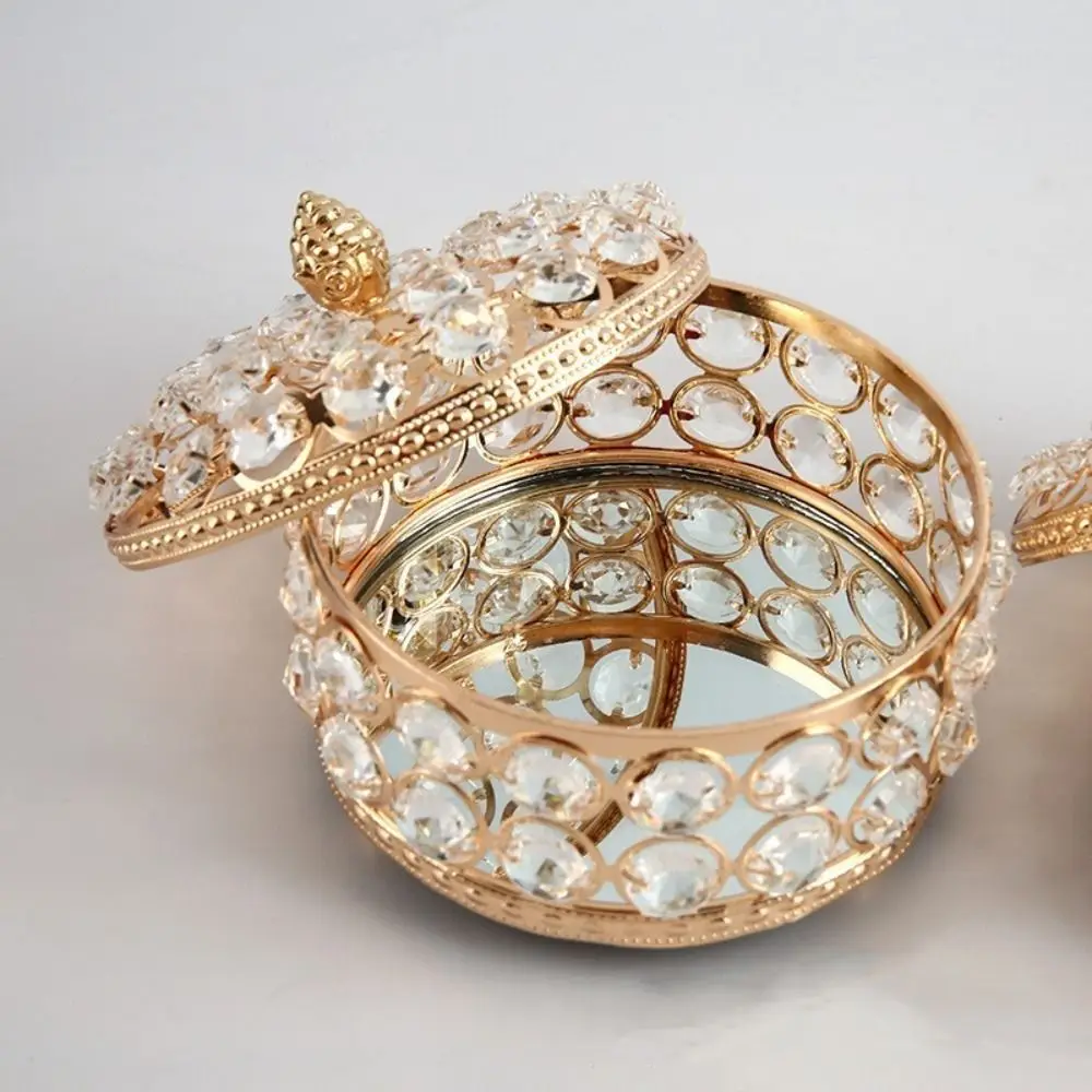 

Luxury Crystal Jewelry Box Glass Mirrored Round Necklace Ring Display Case Sparkling Treasure Chest Earring Organizer