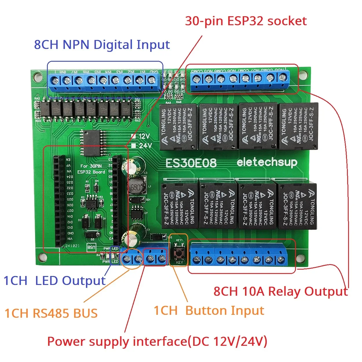 Módulo de relé programable ESP32 RS485 Wifi, placa de expansión de interruptor inteligente de Control inalámbrico de 2,4G para bricolaje Mqtt Http TCP IP IOT