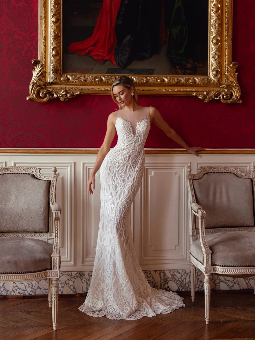 فستان زفاف براقة مزين بالخرز ذيل قابل للانفصال بدون أكمام فستان زفاف أنيق مخصص فساتين حالمة للعروس