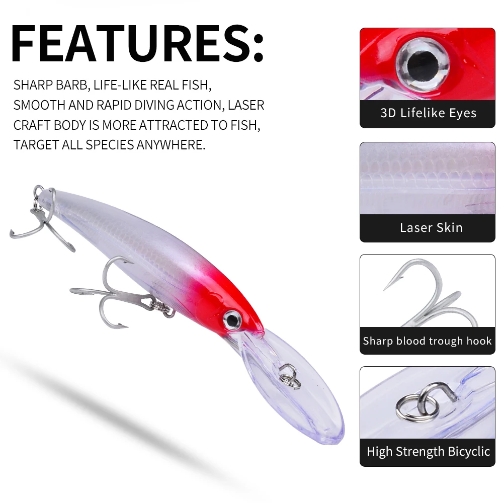 1PC 32g 50g 75g Big Floating Minnow Fishing Lure Bait Long Casting Saltwater Sea Bass Lures Hard Bait Minnow Fishing Tackle - view 6