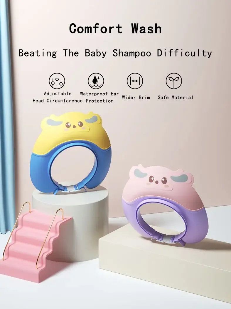 غطاء حمام سيليكون مقاوم للماء للطفل ، الشامبو للاستحمام ، يمنع الماء من العينين والأذنين ، يمكن تعديل حجم لعبة الحمام