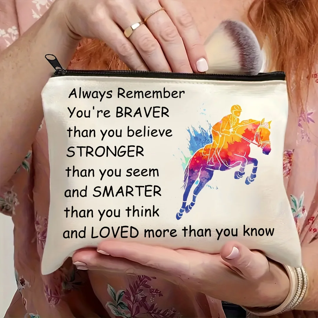 Horse Pattern Inspirational Makeup Bag, Large Capacity Zipper Cosmetic , Travel Toiletry Bag For Women, Horse Lover Gift