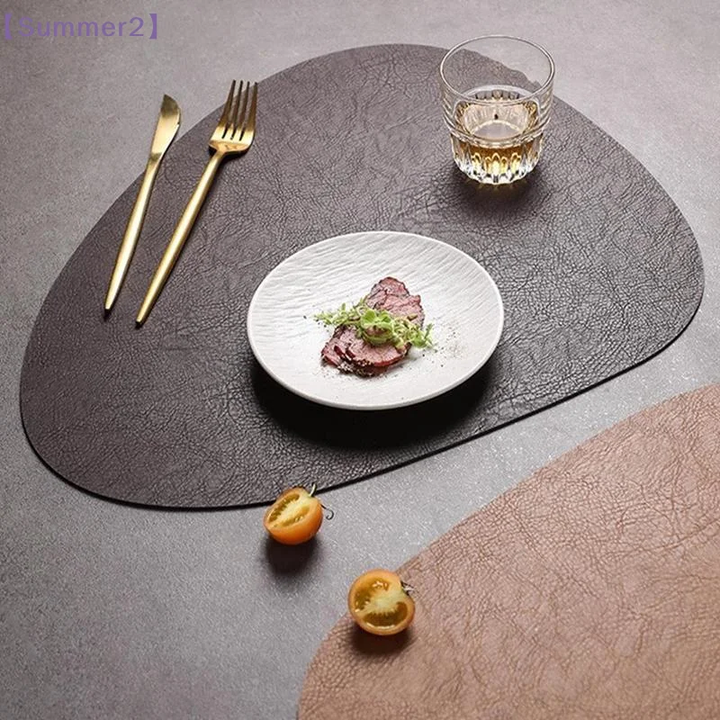 【Xia2】 Nordic Style Irregular PU Leather Placemat Coaster Waterproof Dinning Table Mat Heat-Insulating Mat{S}