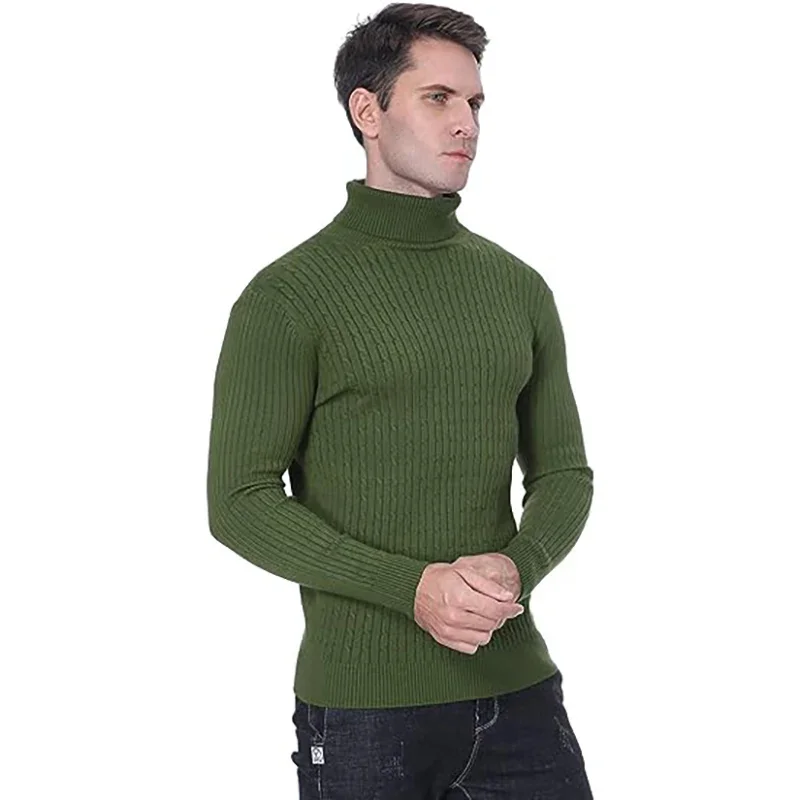 Suéter de cuello alto para hombre, Jersey informal de punto, mantiene el calor, Tops de Fitness, invierno, nuevo