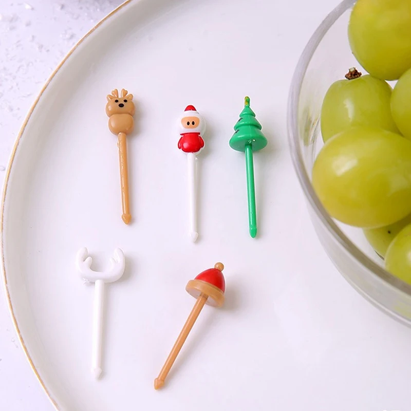 Christmas Fruit Fork Food Pick Sliced Fruit Fork Animal Plastic Toothpick Stick Bento Accessories Children's Food Selection