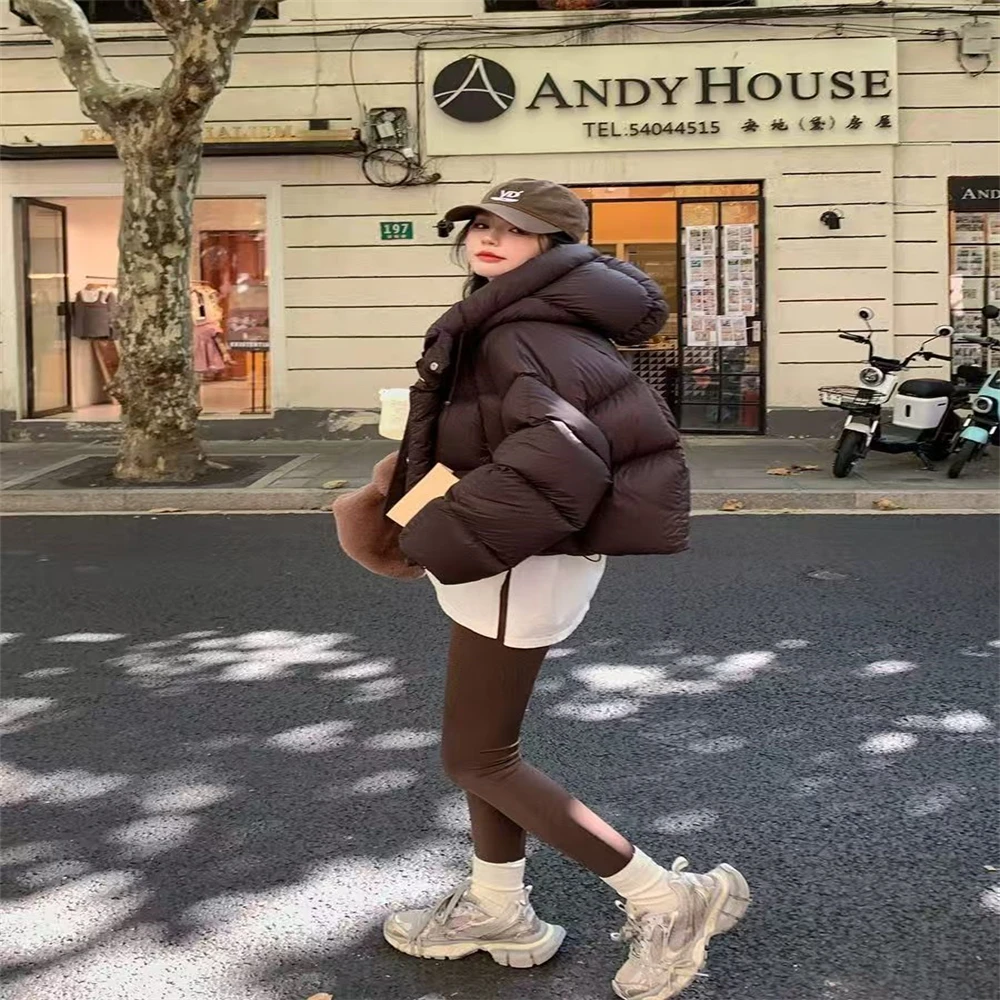 2025 inverno moda feminina solto espessamento quente com capuz parkas casaco feminino cor sólida casual manga longa topos outerwear