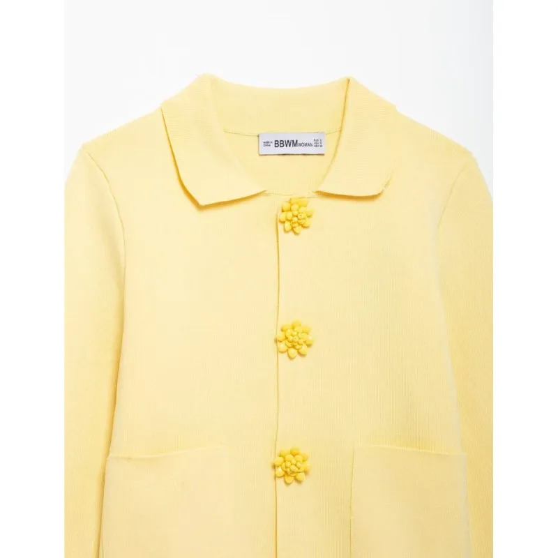 Frauen Blume Dekoration Taste Strickjacke Kleidung Frühling Casual Elastische Stricken Mantel Gestrickte Flusen Strickjacke Weiblichen Mantel