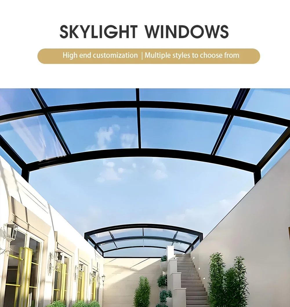 Modern Design Skylight Window Tempered Glass Aluminum Alloy Heat Sound Insulated Waterproof Roof Windows