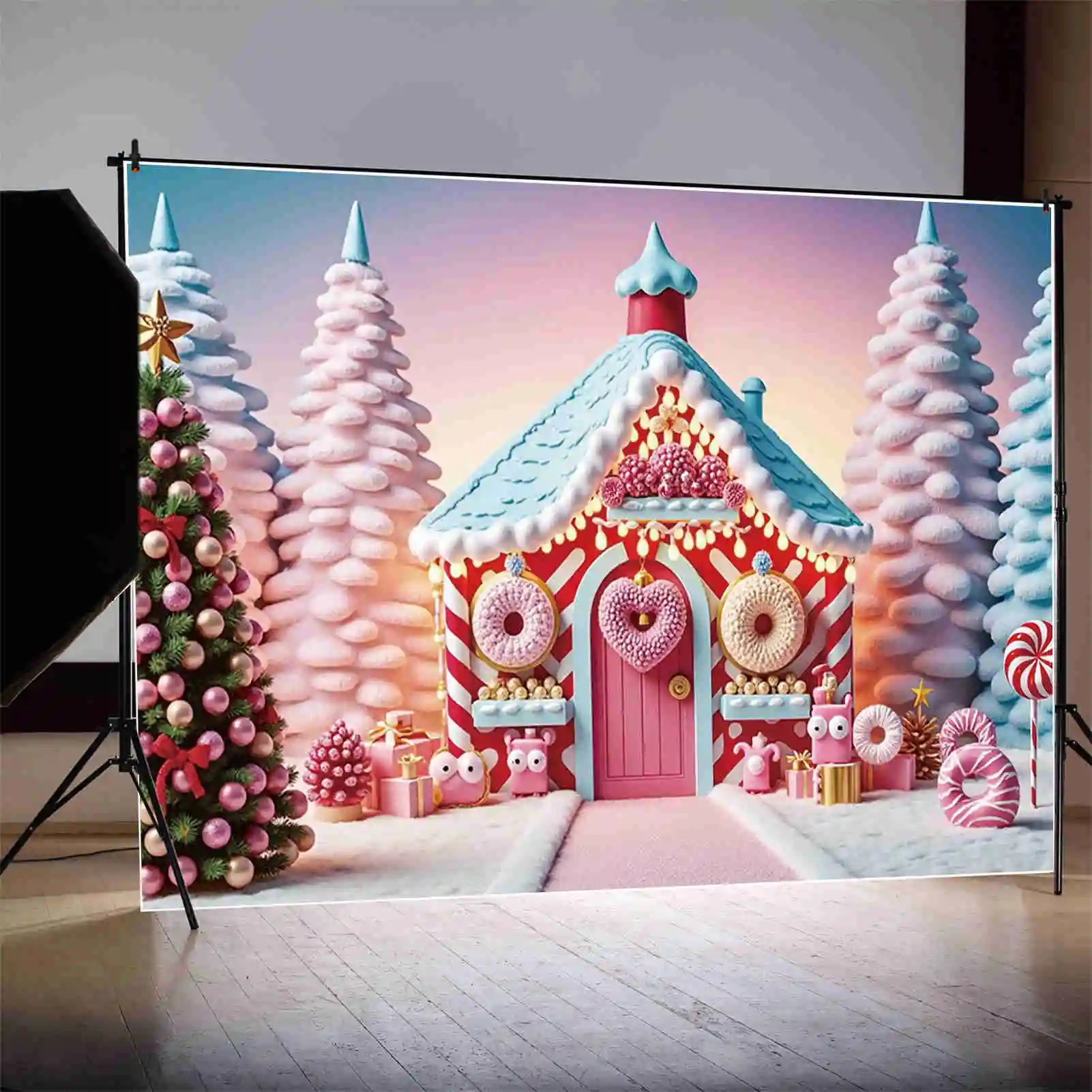 MOON.QG Christmas 2025 Backdrop Photography Window New Year Xmas Tree Photocall Background Children Studio Photocall Accessories