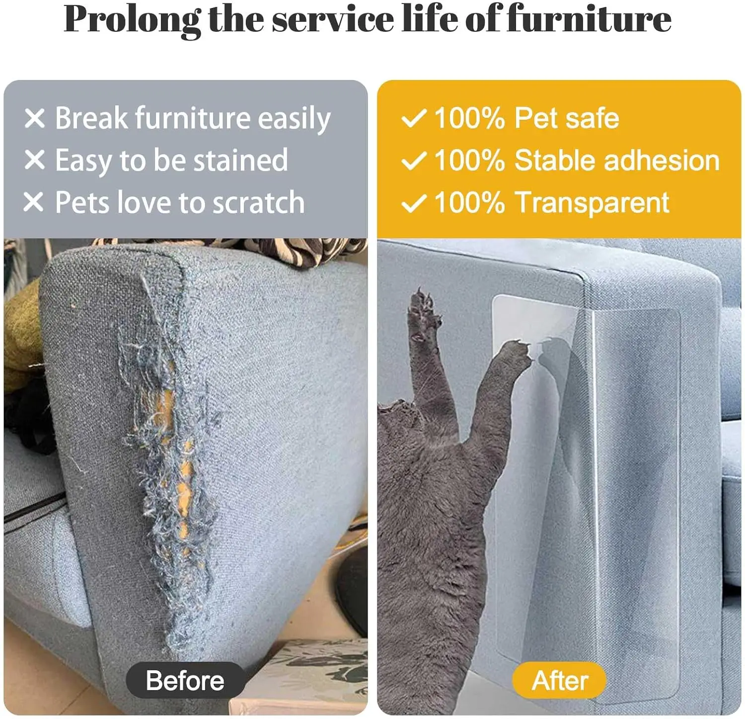 Generic القط خدش حامي الأثاث سميكة الفينيل الأريكة حامي واضح ذاتية اللصق القط الشريط لجدران باب أريكة الأثاث