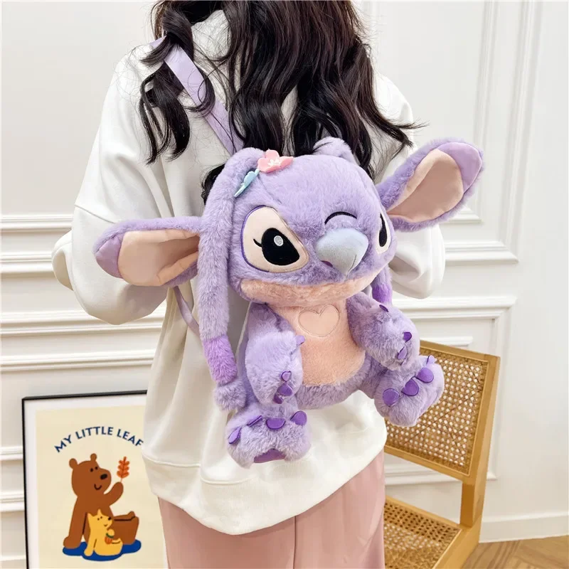 33cm Disney Backpack Angel Purple Plush Bag 10cm Stitch Angel Plush Doll Keychain Pendant Kids Holiday Birthday Gift Wholesale