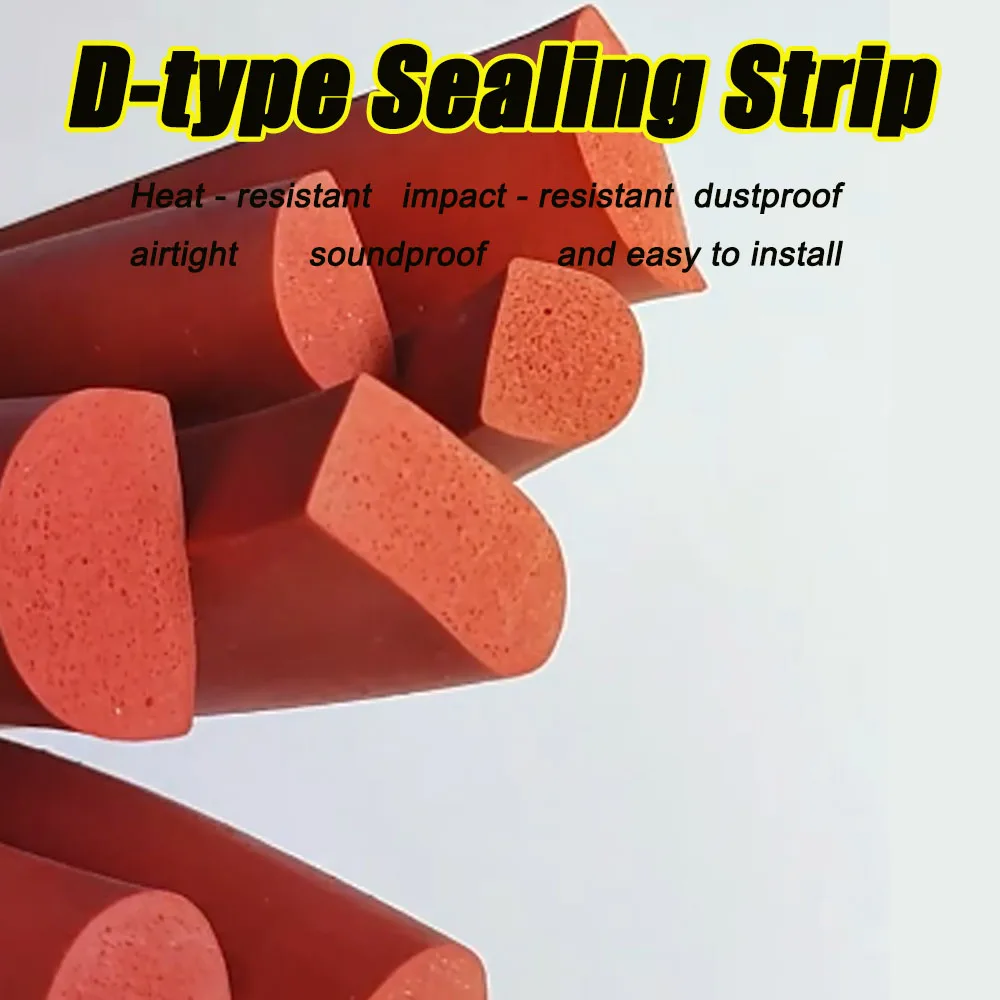 1Meter Red D-type Sealing Strip Silicone Foam Semi-circular Solid Shock-Absorbing Rubber Strip High Temperature Resistant