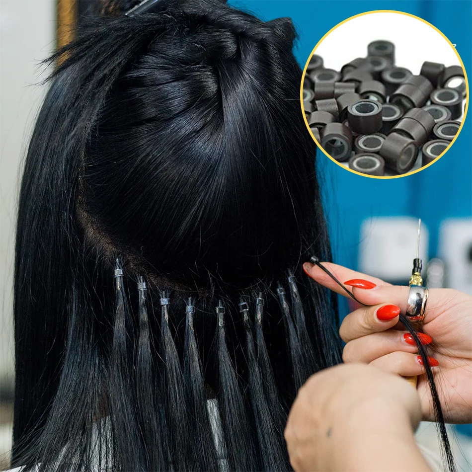 Silicone Micro Link Rings Beads Silicone-lined 1000Pcs 7mm Standard Micro-Links for Hair Extensions Stick I Tip Hair Micro Loop