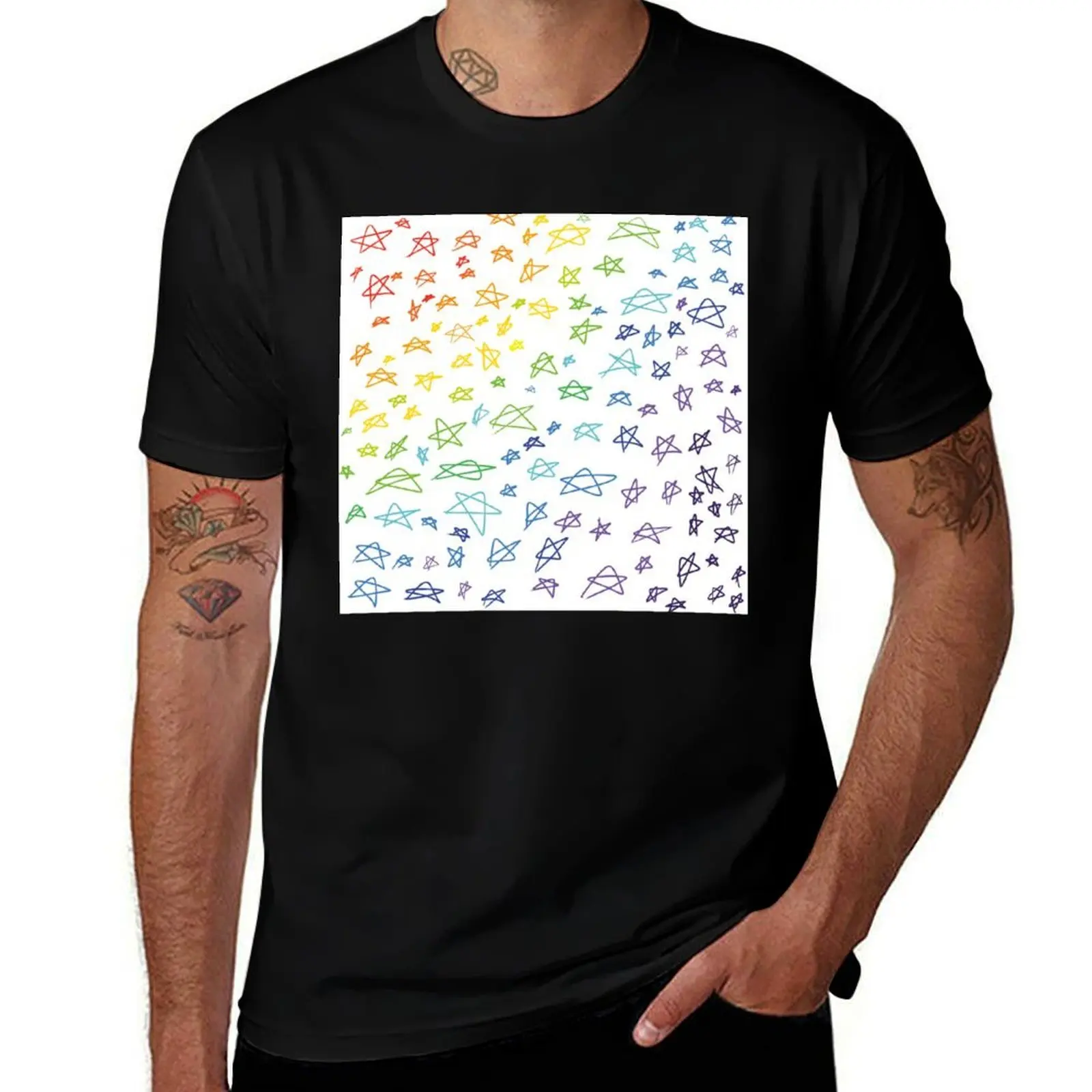 

Rainbow star pattern T-Shirt graphic shirts vintage valentines boutique clothes tees t shirt men 100℅ cotton