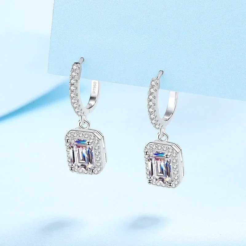 Classic PT950 Platinum Sparkly Female 1/2ct Moissanite Drop Earrings for Women One Pair Diamond Girls Birthday Gift Popular Cute