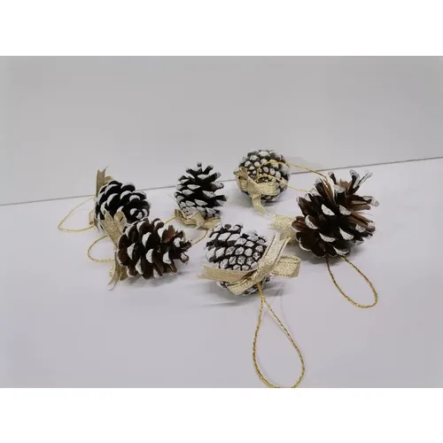 Pebble Design Christmas Tree Ornament Profitable Pinecones Gold Ribbon Fancy Pendant 6 Pcs 5cm