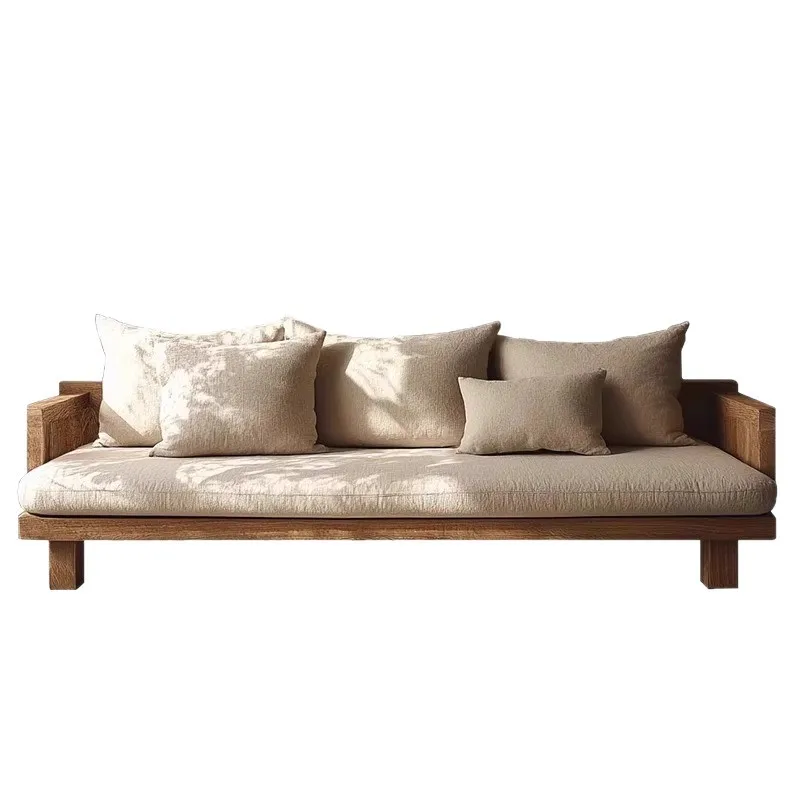 

Homestay home living room retro wabi-sabi wind solid wood sofa, modern simple removable and washable triple log sofa