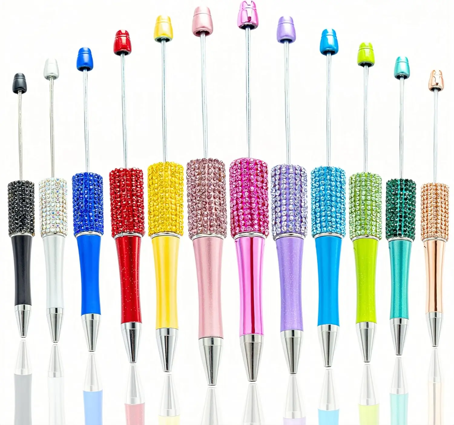 

12Pcs Beadable Pens Bulk Diamond Ballpoint Pens Multicolor Retractable Writing Pens Bead Pens DIY Focal Beads Pens Making Kit