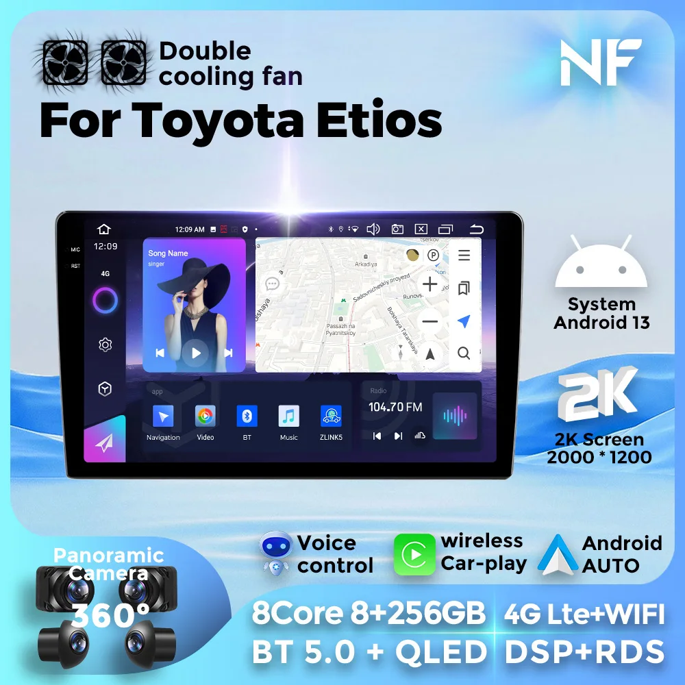 

For Toyota Etios Multimedia Video Player GPS Navigation 2Din Stereo Autoplay Wireless Android 13 car roid WIFI connection 256GB