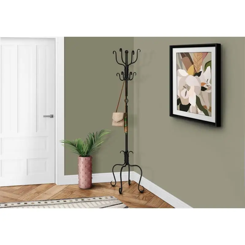 

Free Standing Coat Rack Hall Tree with 8 Hooks for Entryway or Bedroom, 74" Height, Black Metal, Transitional Design