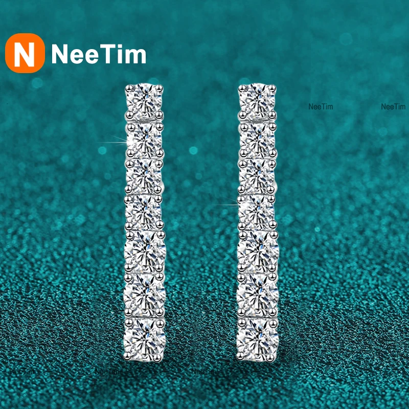 

NeeTim All Moissanite Stud Earrings For Women 925 Sterling Silver Sparkling Wedding Fine Jewelry Earring Stud Women's Earrings