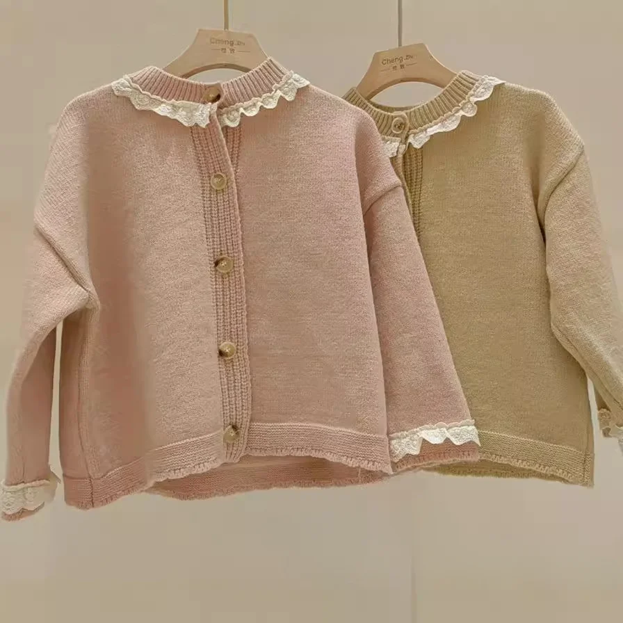 

Girls Jacket 110-150 2023 Late Autumn Korean Version of Foreign Style Casual Cardigan knitted sweater