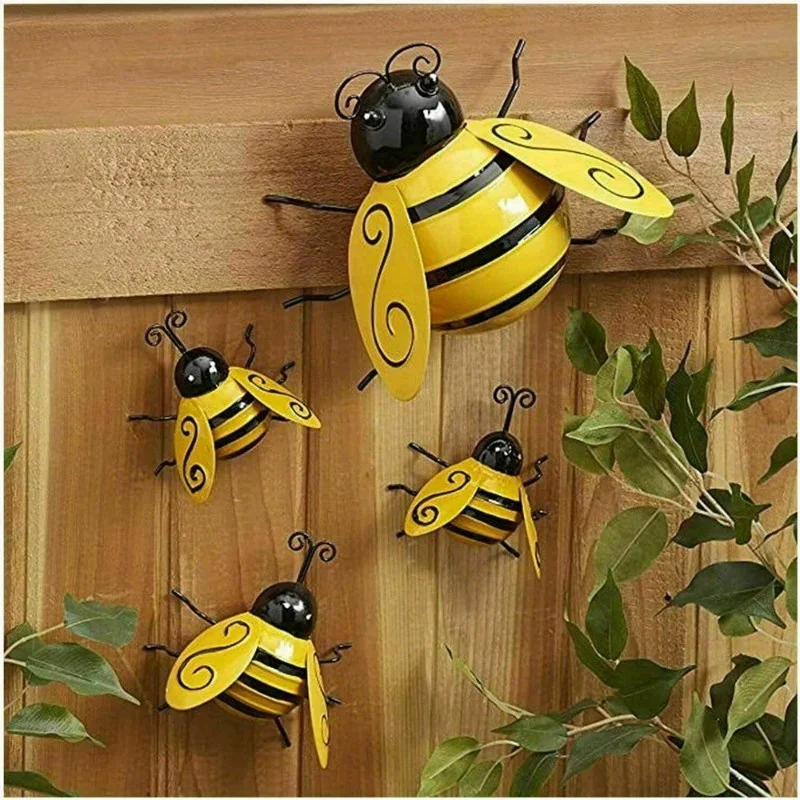 2026 4Pcs/Set Wall Decorative Metal Bumble Bee for Indoor Garden Home Party Cafe Bar Vintage Ornaments Collection Gift