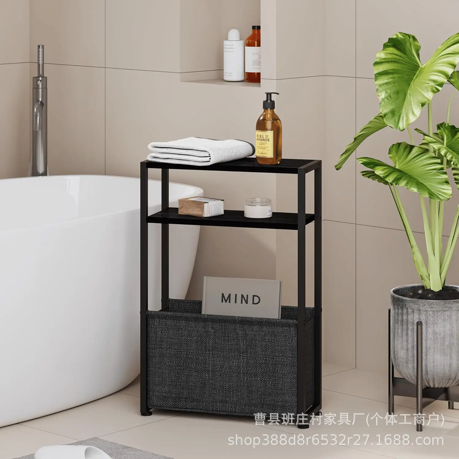 Narrow side table with fabric basket Slender side table Bedroom bedside shelf Living room Couch Super narrow table - view 5