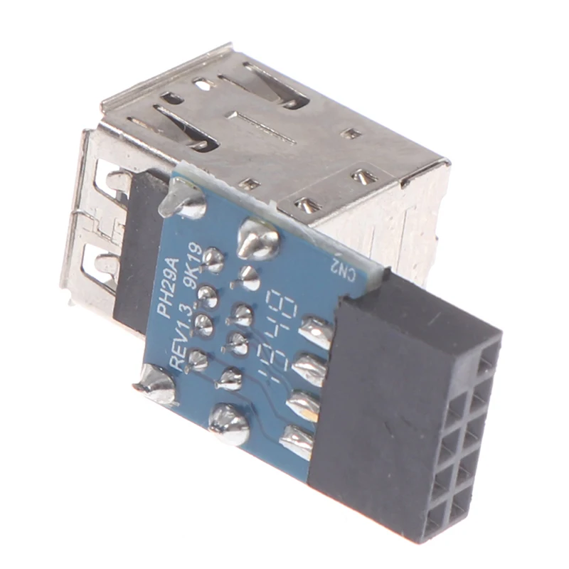 B* 1Pcs 9-pin Motherboard to Dual USB 2.0 Connector Black Motherboard To 2 Ports Usb 2.0 A Female Internal Header Adapter 15g