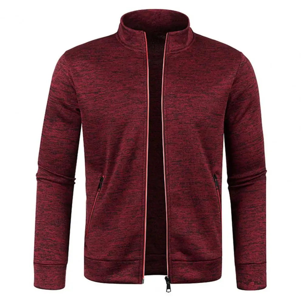 Moletom elástico masculino com gola alta e gola com zíper, casaco diário, casaco casual, quente, monocromático, elegante, proteção para o pescoço, inverno