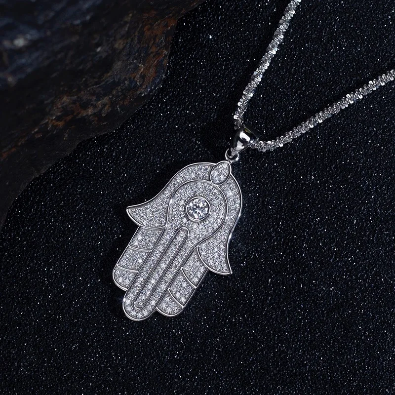 Wholesale Price Iced Turkish Hamsa Hand of Fatima Pendant Cubic Zirconia Moissanite Hip Hop Cuban Chain pendant