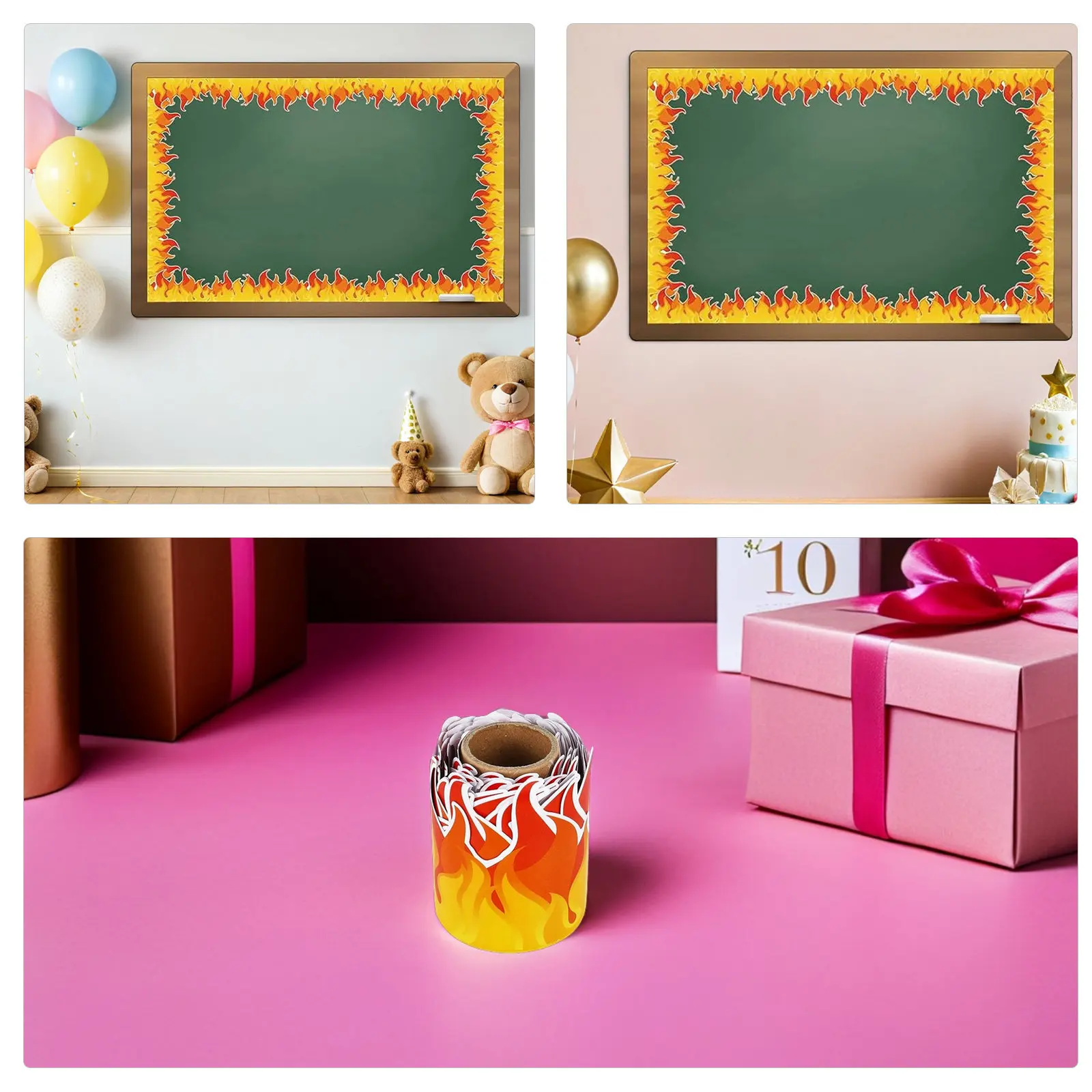 1 Roll Fire Bulletin Board Border 32.8ft Red Orange Burning Firefighter Die Cut Trim for Classroom Party Decoration Flame Wall