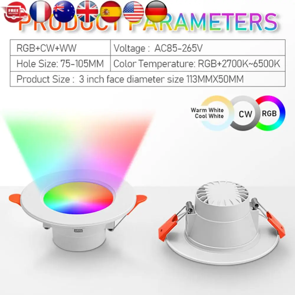 

10W Smart LED Downlight Bluetooth-Compatible Recessed Ceiling Lamp Dimmable Recessed Down Light for Living Room Bedroom Decor