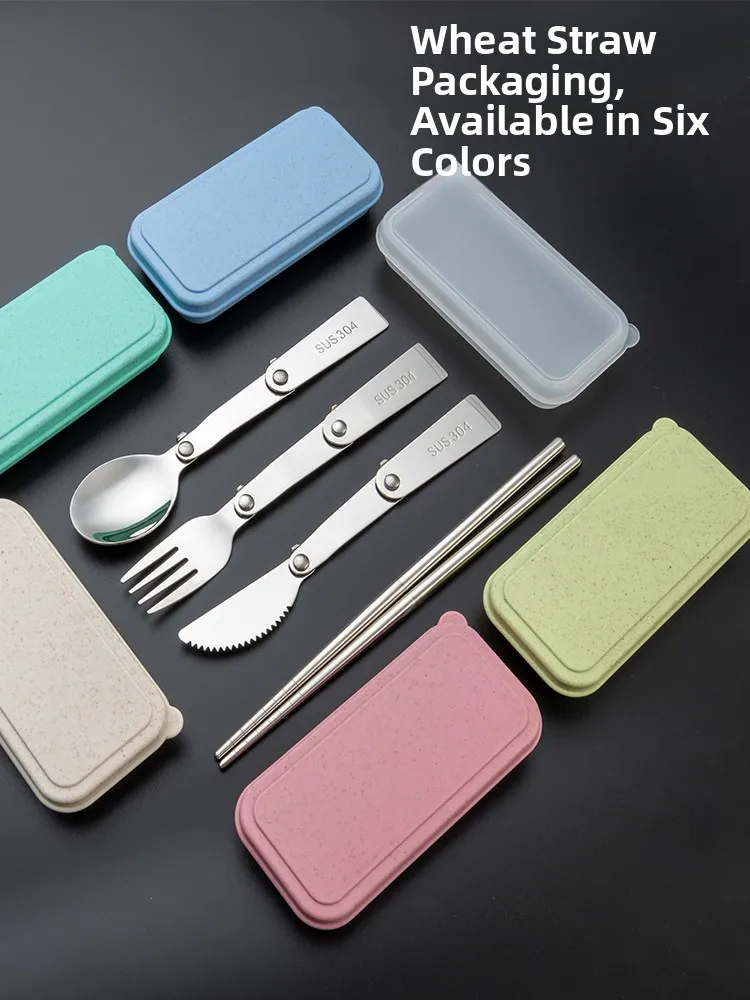 Portable 304 Stainless Steel Dining Set Fork Spoon Chopsticks Knife Outdoor Travel Foldable Dining Utensils for Students And ... view 3