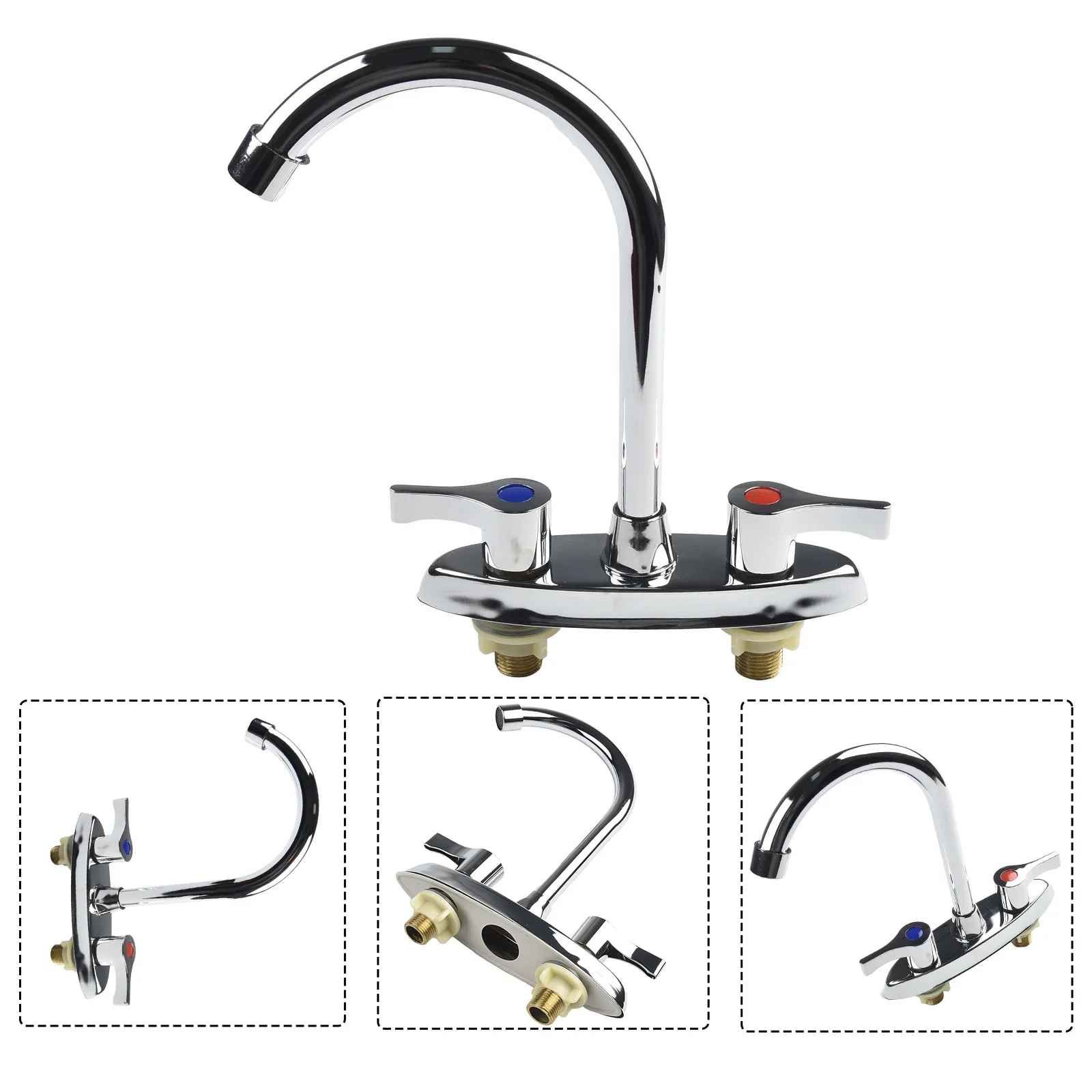 Kitchen Basin Faucet Double Holes Handle Hot Cold Water Basin Sink Tap Sink Water Mixer Washbasin Faucet Bathroom Accessories