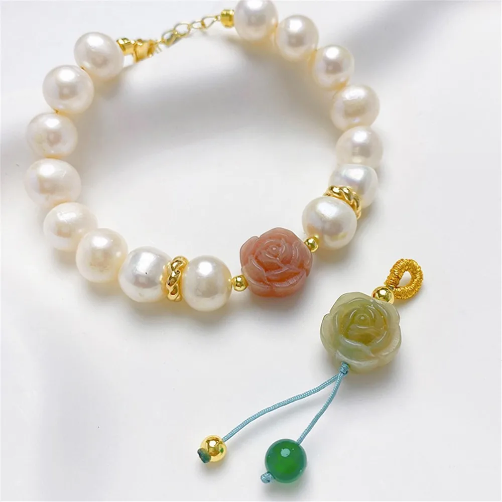 Natural White Jade Bodhi Root Carved Camellia Beads Diy Accessories Handmade Beaded Bracelet Necklace Jewelry Materials L342