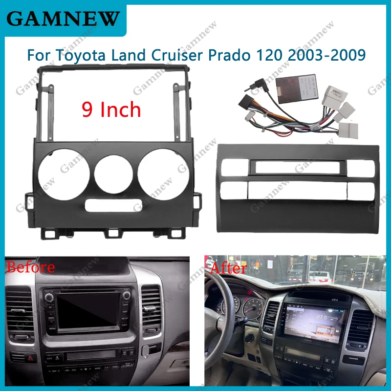 9 Inch Car Frame Fascia Adapter Canbus Box Android Radio Dash Fitting Panel Kit For Toyota Prado 120 Land Cruiser 2003-2009