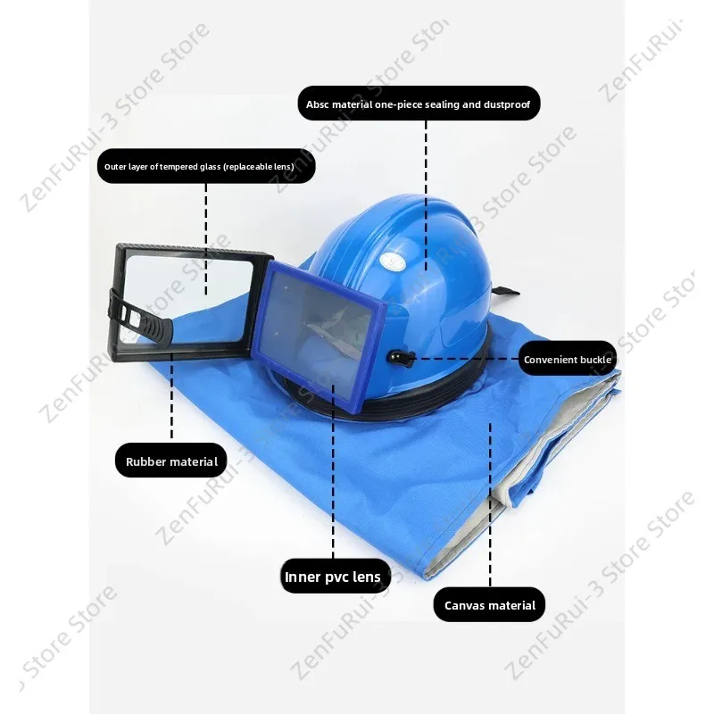 for Air Conditioning Oxygen Supply Sandblasting Helmet with Flat Glass Lens One-piece Two-piece Sandblasting Cap