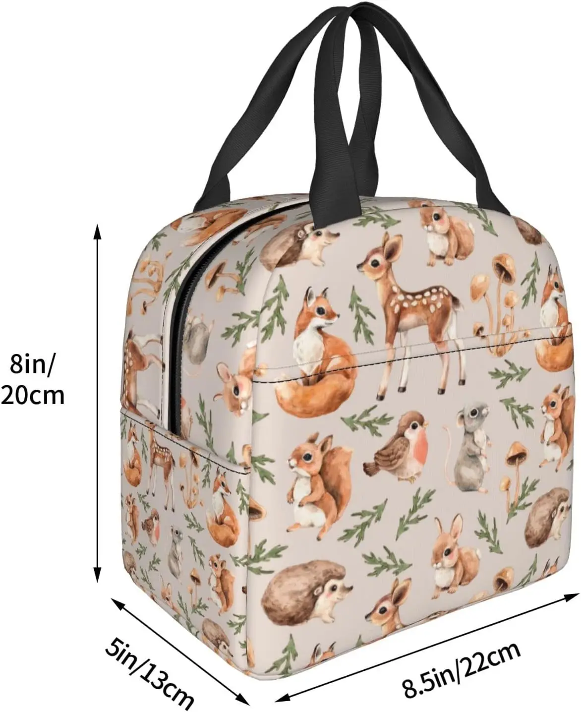 Cute Forest Animals Lunch Bag Compact Tote Bag Squirrel Deer Fox Hare and Hedgehog Reusable Lunch Box Container for School Work