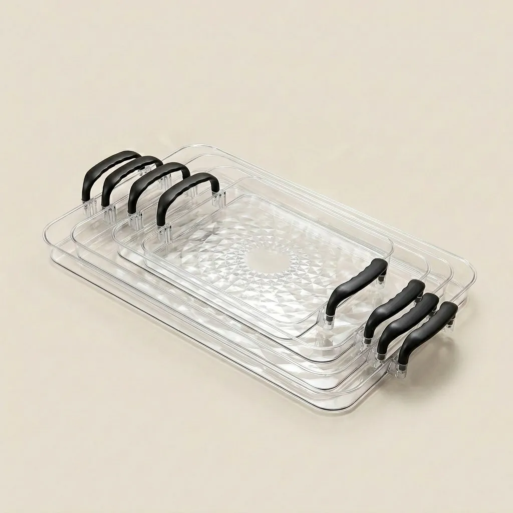 Doorzichtige plastic serveerschaal met handgrepen, stapelbaar, keukenorganizer, voor eten, ontbijt, koffie, thee, decoratieve opbergschalen voor de kaptafel.