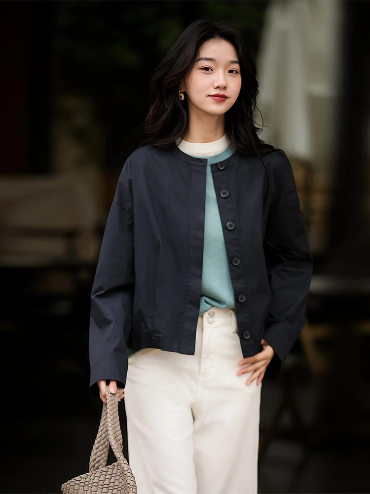 

Xhange ort irt Jaet Women's Faionable Cotton Ne Long Sve Spring 2025 Commute Sle Single Piece Regular Thi...